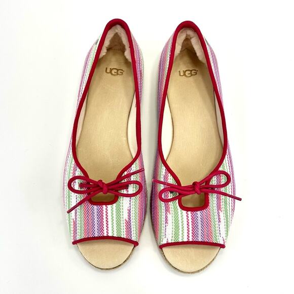 Ugg Marleigh Open Toe Flats Sz 9 Pink/Multi Serape/Canva Espadrille Platform New - Picture 4 of 16